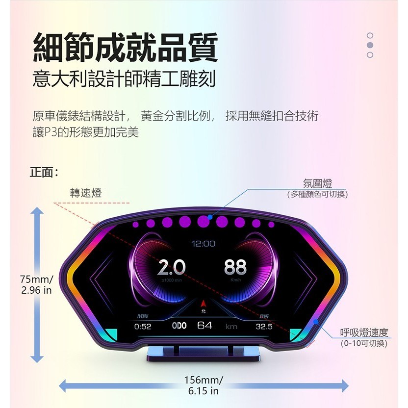 FP3 OBDII GPS 抬頭顯示器 胎壓+測速照相