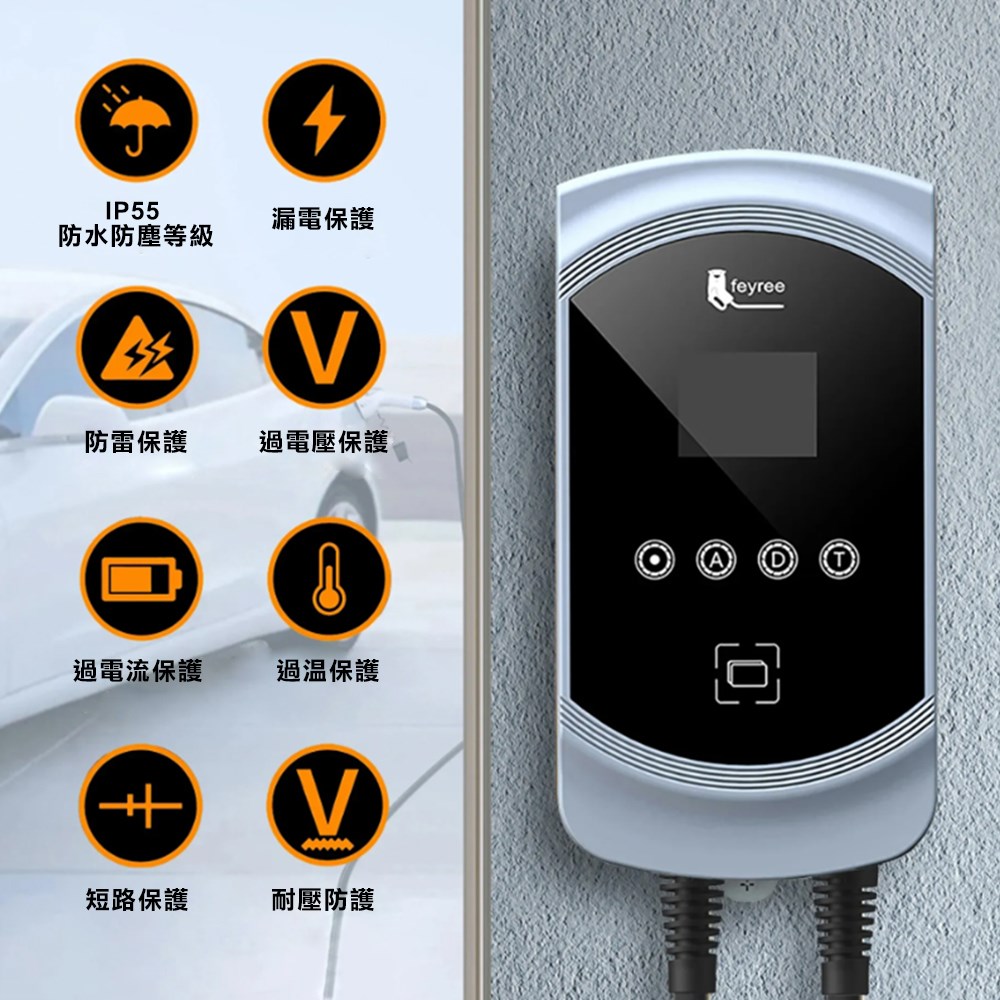 【台灣 菲爾雷】WMTY EV 電動車掛壁式充電樁 Type1 j1772 7.6/9.6/12KW 32/40/50A APP控制電動車 RFID感應卡