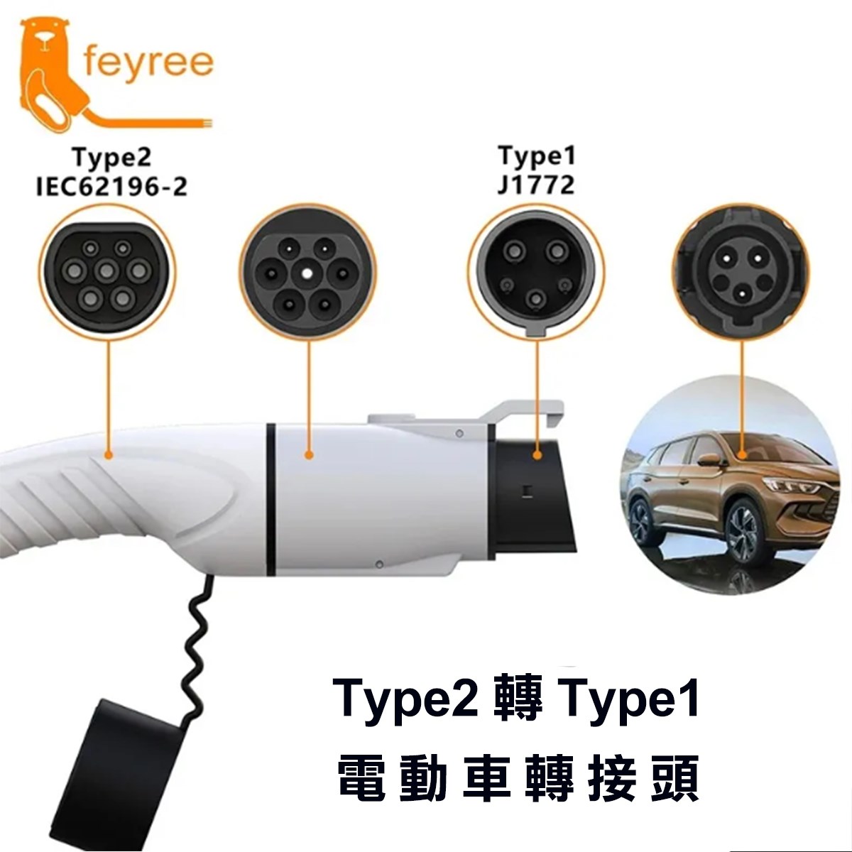 【台灣 菲爾雷】電車充電轉接器 Type2 轉 Type1 32A 