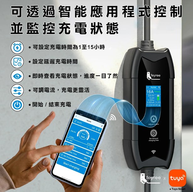 【台灣 菲爾雷】電動車充電器 手機app智能控制 16A 3.5KW 1.8吋液晶螢幕 Type1 Type2  便攜式EV充電樁