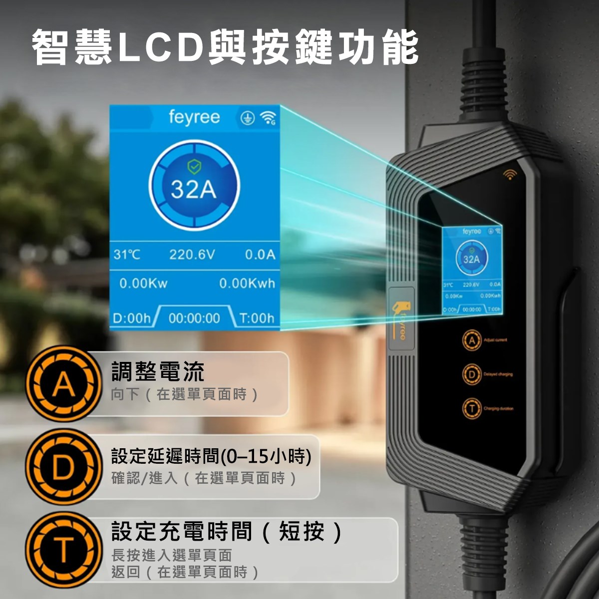 【台灣 菲爾雷】WST高功率勇士款電動車充電器 Type1 J1772 7KW 32A 智能控制 EV充電樁 旅充