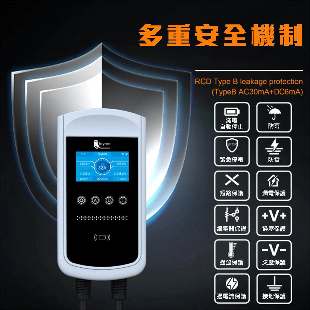 【台灣 菲爾雷】WMTZ白殼掛壁式電動車充電樁 Type1 J1772 4.3吋螢幕 智能控制 充電日誌