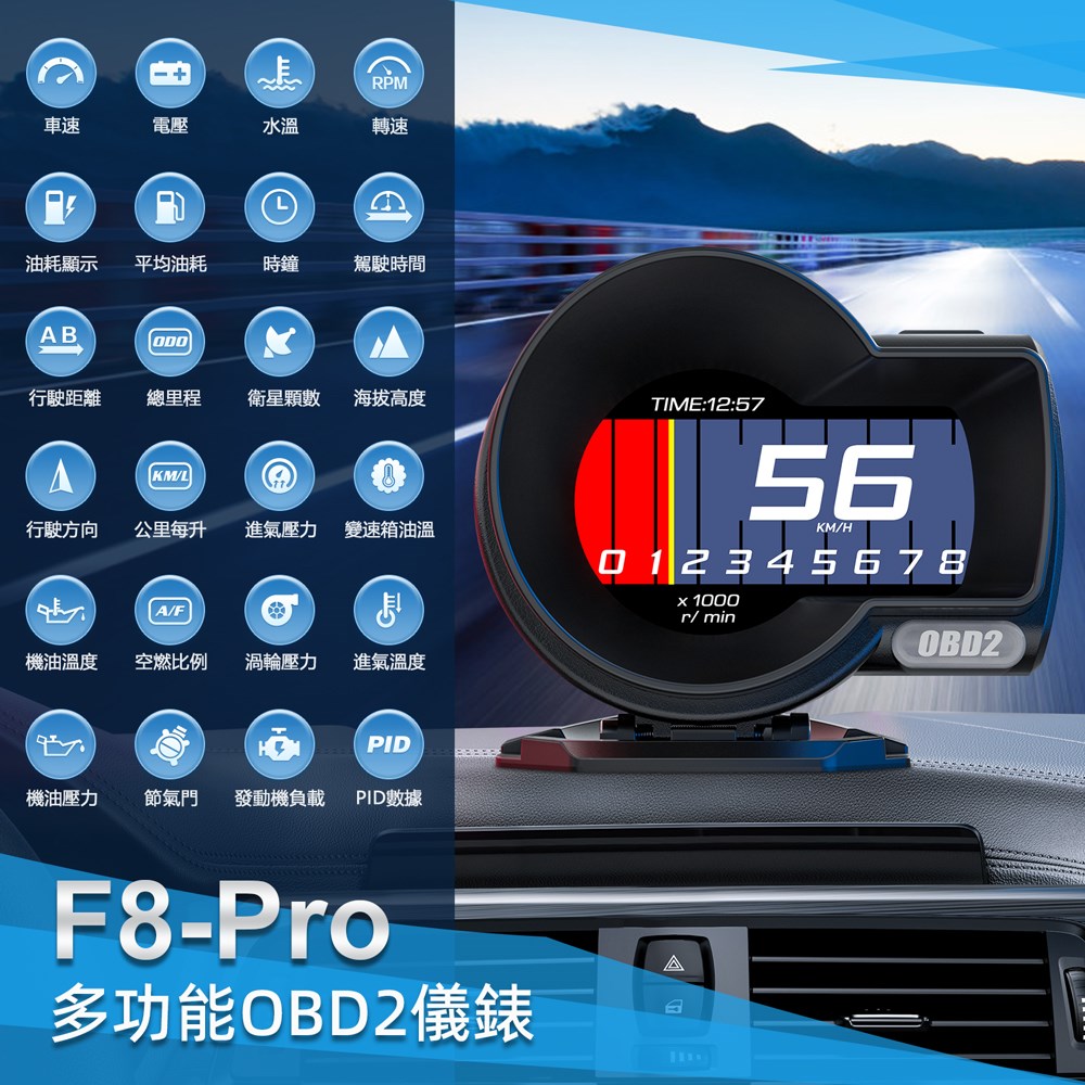 F8 PRO OBD2+GPS Multi-Function Racing Gauge
